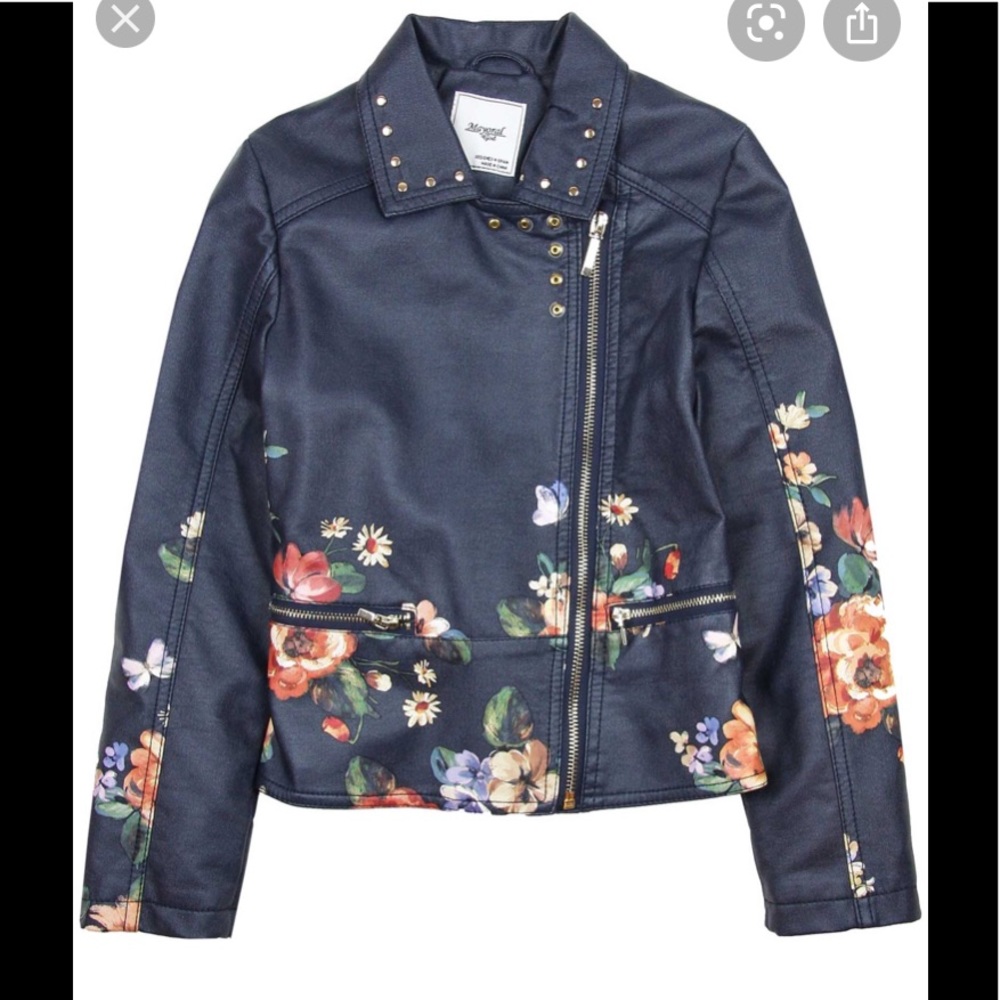 New MAYORAL Girls Pleather Motorcycle Jacket Floral 10